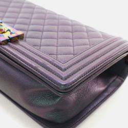Pre Owned Chanel Boy Medium Mermaid Purple Goatskin Shoulder Bag