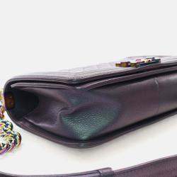 Pre Owned Chanel Boy Medium Mermaid Purple Goatskin Shoulder Bag