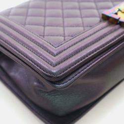 Pre Owned Chanel Boy Medium Mermaid Purple Goatskin Shoulder Bag