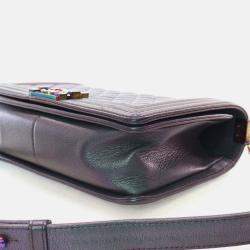 Pre Owned Chanel Boy Medium Mermaid Purple Goatskin Shoulder Bag