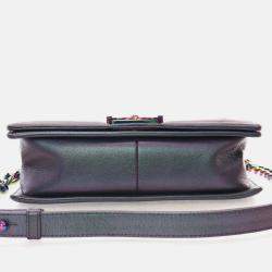 Pre Owned Chanel Boy Medium Mermaid Purple Goatskin Shoulder Bag