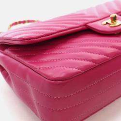 Pre Owned Chanel Classic Double Flap Medium Pink Chevron Lambskin Shoulder Bag