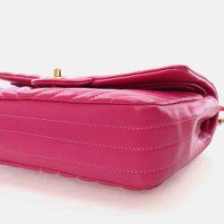 Pre Owned Chanel Classic Double Flap Medium Pink Chevron Lambskin Shoulder Bag