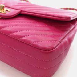 Pre Owned Chanel Classic Double Flap Medium Pink Chevron Lambskin Shoulder Bag