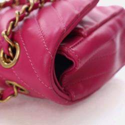 Pre Owned Chanel Classic Double Flap Medium Pink Chevron Lambskin Shoulder Bag