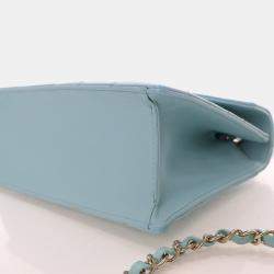 Pre Owned Chanel Chevron Flap Medium Tiffany Blue Calfskin Shoulder Bag
