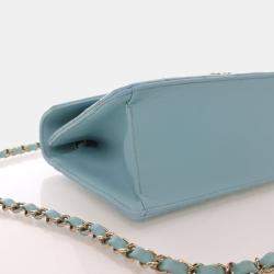 Pre Owned Chanel Chevron Flap Medium Tiffany Blue Calfskin Shoulder Bag