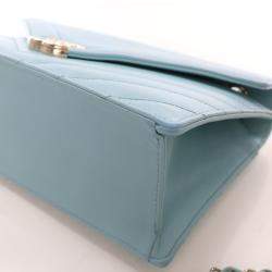 Pre Owned Chanel Chevron Flap Medium Tiffany Blue Calfskin Shoulder Bag