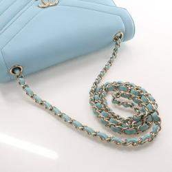 Pre Owned Chanel Chevron Flap Medium Tiffany Blue Calfskin Shoulder Bag