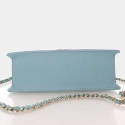 Pre Owned Chanel Chevron Flap Medium Tiffany Blue Calfskin Shoulder Bag
