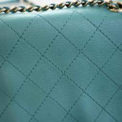Pre Owned Chanel Stitched Covered CC Flap Medium Green Calfskin Shoulder Bag