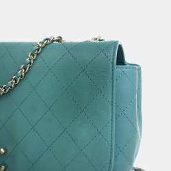 Pre Owned Chanel Stitched Covered CC Flap Medium Green Calfskin Shoulder Bag