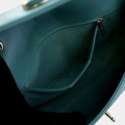 Pre Owned Chanel Stitched Covered CC Flap Medium Green Calfskin Shoulder Bag