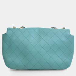 Pre Owned Chanel Stitched Covered CC Flap Medium Green Calfskin Shoulder Bag