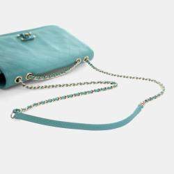Pre Owned Chanel Stitched Covered CC Flap Medium Green Calfskin Shoulder Bag