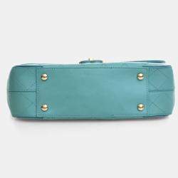 Pre Owned Chanel Stitched Covered CC Flap Medium Green Calfskin Shoulder Bag