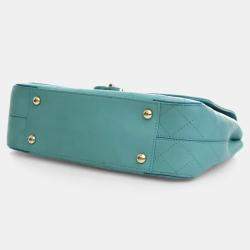 Pre Owned Chanel Stitched Covered CC Flap Medium Green Calfskin Shoulder Bag