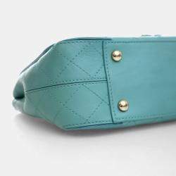 Pre Owned Chanel Stitched Covered CC Flap Medium Green Calfskin Shoulder Bag