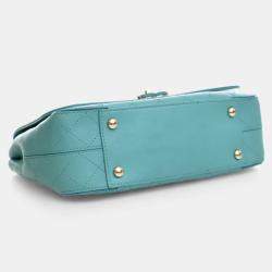 Pre Owned Chanel Stitched Covered CC Flap Medium Green Calfskin Shoulder Bag
