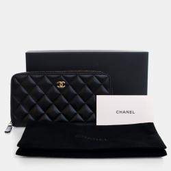 Pre Owned Chanel Black Lambskin CC Zip Wallet