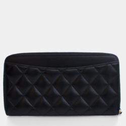 Pre Owned Chanel Black Lambskin CC Zip Wallet