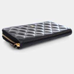Pre Owned Chanel Black Lambskin CC Zip Wallet