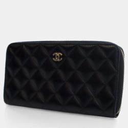 Pre Owned Chanel Black Lambskin CC Zip Wallet