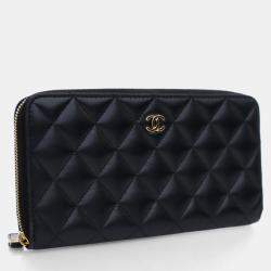 Pre Owned Chanel Black Lambskin CC Zip Wallet