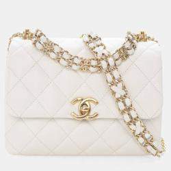 Pre Owned Chanel White Caviar Coco Flap Bag