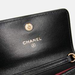 Pre Owned Chanel Black Lambskin 19 Flap Coin Purse With Chain