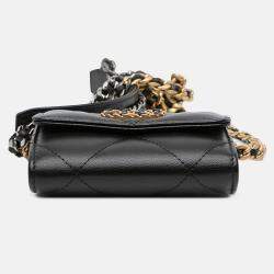 Pre Owned Chanel Black Lambskin 19 Flap Coin Purse With Chain