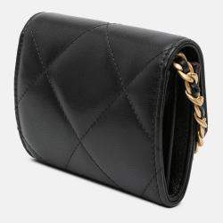 Pre Owned Chanel Black Lambskin 19 Flap Coin Purse With Chain