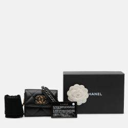 Pre Owned Chanel Black Lambskin 19 Flap Coin Purse With Chain