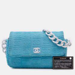 Pre Owned Chanel Blue Terry Cloth Sport Line Flap