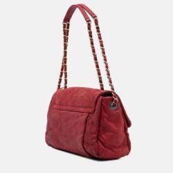 Pre Owned Chanel Red Large Aged Calfskin Chic Quilt Flap