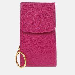 Pre Owned Chanel Cigarette Case Pink Calfskin Key Holder