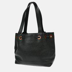 Pre Owned Chanel Black Calfskin Drawstring Tote Bag