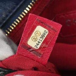 Pre Owned Chanel Gabrielle Blue Black Calfskin Tote Bag