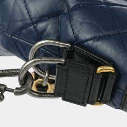 Pre Owned Chanel Gabrielle Blue Black Calfskin Tote Bag