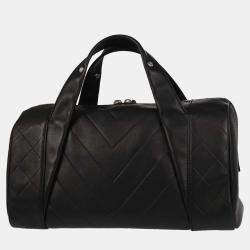 Pre Owned Chanel Chevron Black Lambskin Top Handle Bag