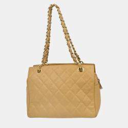 Pre Owned Chanel Petite Timeless Beige Leather Tote Bag