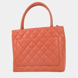 Pre Owned Chanel Medallion Salmon Pink Leather Tote Bag