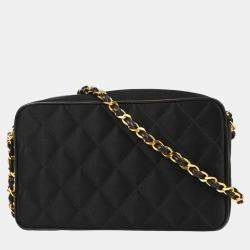Pre Owned Chanel CC Tassel Black Satin Camera Bag