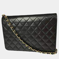 Pre Owned Chanel Classic Flap Medium Black Lambskin Shoulder Bag