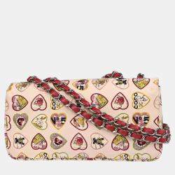 Pre Owned Chanel Pink Canvas Valentine Chain Shoulder Bag