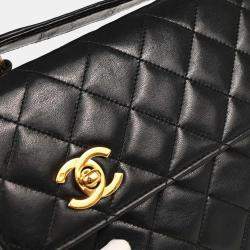 Pre Owned Chanel CC Black Lambskin Shoulder Bag