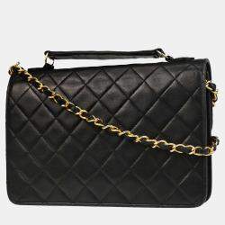 Pre Owned Chanel CC Black Lambskin Shoulder Bag
