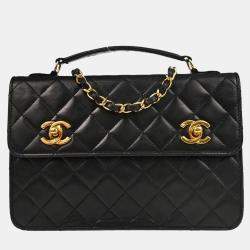 Pre Owned Chanel CC Black Lambskin Shoulder Bag