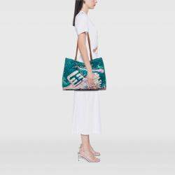 Pre Owned Chanel Blue CC Quilted Nylon Graffiti Watercolour Shopping Tote