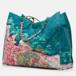 Pre Owned Chanel Blue CC Quilted Nylon Graffiti Watercolour Shopping Tote